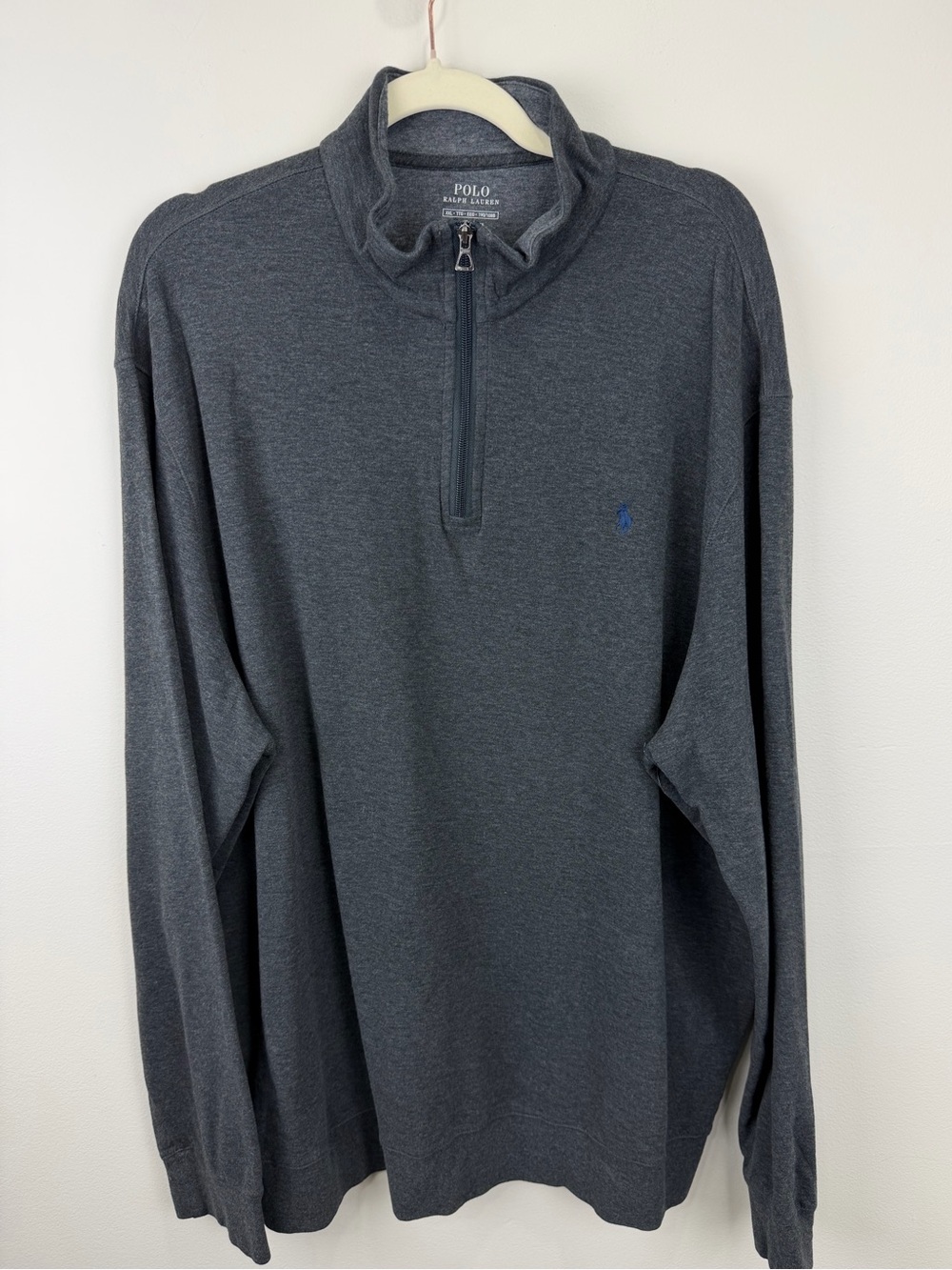 Polo Ralph Lauren XXL Charcoal Gray Quarter Zip Pullover Blue Pony